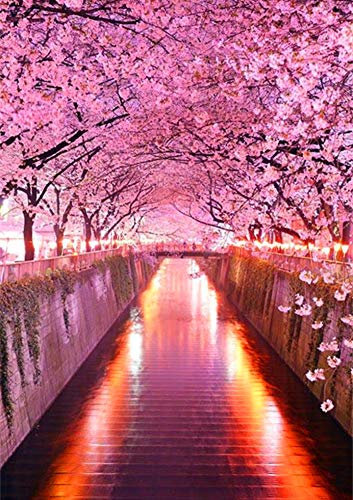 5D Diamond Art Painting Full Drill Kits, Awesocrafts Pink Cherry Blossoms Flowers Trees DIY Mosaic Cross Stitch for Adults (Cherry Blossoms)