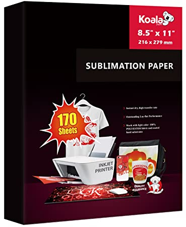 Koala Paper Sublimation Paper 170 Sheets 8.5x11 for Heat Transfer DIY Gift Compatible with Inkjet Sublimation Printer 105g