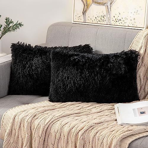 ANRODUO Luxuriöse, flauschige Dekokissen, Kunstfell, flauschig, Plüsch-Kissenbezug, flauschig, mongolischer Merin-Stil, für Bett, Couch, Sofa, Wohnzimmer, Halloween-Dekoration, 30,5 x 50,8 cm,