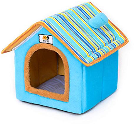 Sport Tent Faltbar Hundehütte Hautier Haus Katzenhaus Hundehöhle Hundehaus Katzenhöhle Weich Plüsch Kuschelhöhle Winterfest mit Abnehmbarem Matratze und Dach Zwinger für Hund Katze Bett,L, Blau