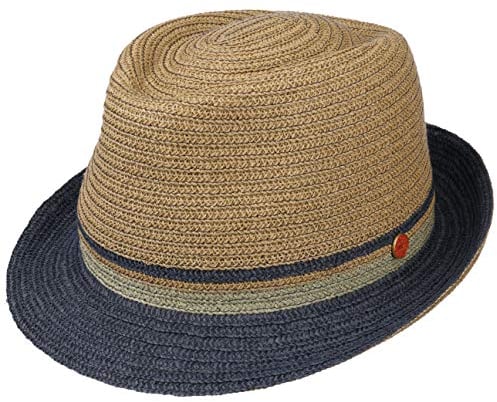 Mayser Jerome Trilby Strohhut Strohtrilby Sonnenhut Sommerhut Strandhut Damen/Herren - Made in The EU Sommer Frühling-Sommer - 59 cm Natur-blau