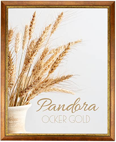 myposterframe Bilderrahmen Aged Vintage 50 x 75 cm Pandora Echtholz Ocker Gold mit Acrylglas Antireflex 1 mm