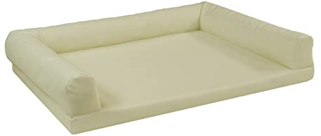 Juelle Orthopädisches Hundebett aus Kunstleder Sofa mit Matratze für große Hunde Abnehmbare Abdeckung, Waschmaschinenwaschbar, Lord L-XXL (100x75cm, Ecru)