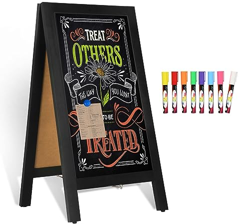 4 THOUGHT A Board Pavement Sign, 95 x 50 cm Magnetic A Frame Sidewalk Chalkboard Easel Sandwich Double Sided Blackboard Advertising Outdoor Display for Cafe Bar Wedding Restaurants, Black
