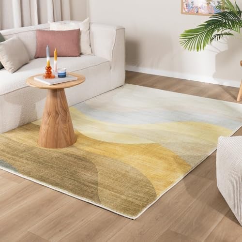 FRAAI | Home & Living Moderner Teppich - Field Gelb - Kurzflor - Gewellt - Boho, Modern, Wohnzimmer, Esszimmer, Schlafzimmer - Carpet