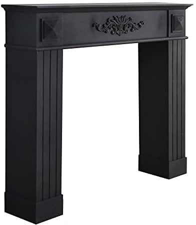 Grafelstein Kaminkonsole Black – Elegante Landhausstil Kaminumrandung, B110 x T23 x H94 cm, antikisierte Ornamentik, Robustes Holz, edles Schwarz