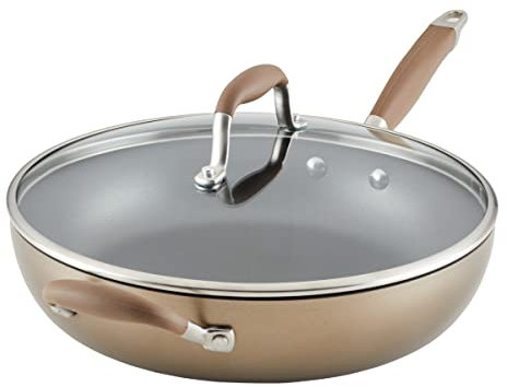 Anolon Advanced Hard Anodized Nonstick Deep Frying Pan/Skillet with Lid, 12 Inch, Aluminum, Bronze