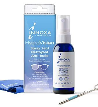 INNOXA Brillenpflegeset: 2in1 Reinigungsspray mit ANTI-BESCHLAG Funktion 30ml + Mikrofasertuch + Präzision-Minischraubendreher