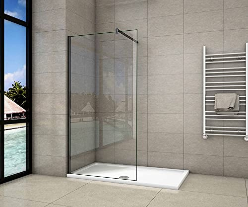 Acezanble 1200x1850mm Black Frame Walk in Shower Enclosure 8mm Easyclean Glass Screen