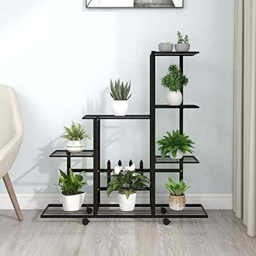 INLIFE Blumenständer auf Rollen 94,5x25x92,5 cm Schwarz Metall