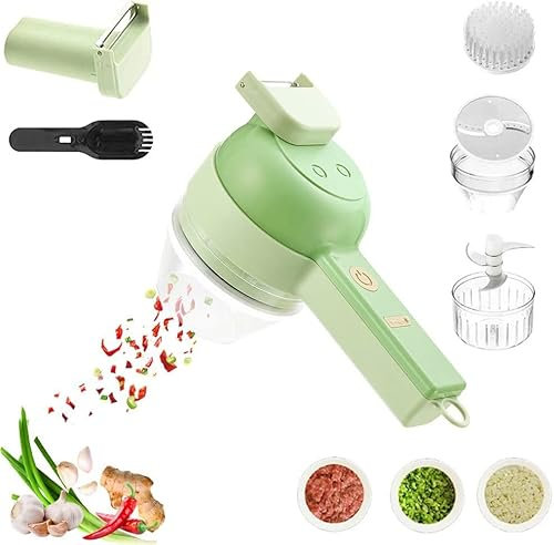 Rebanador Vegetales Rebanador Vegetales Eléctrico 4 en 1 Juego rebanador Vegetales eléctrico Mano Picador Vegetales Rebanador Cebolla Rebanador Pepino Rebanador de ajo Multi-Chopper