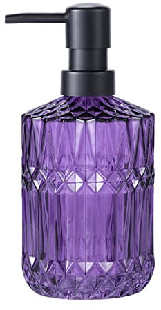 TISUZXCV Diamond Design Seifenspender aus Glas, 340 ml, nachfüllbar, für Badezimmer, Küche, Handseife, Geschirrseife, Shampoo, ideal für Badezimmer, Arbeitsplatte (lila)