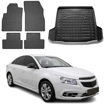OMAC Fußmatten & Kofferraumwanne Set kompatibel mit Chevrolet Cruze Limo 2008-2016 Gummi 5X