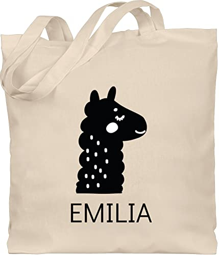 Baumwolltasche - Skandi Style Tasche Scandi bedruckt - Lama mit Name - Unisize - Naturweiß - personalisierte geschenke stoffsackerl kinder jutebeutel stoffbeutel einkaufstasche personalisierter