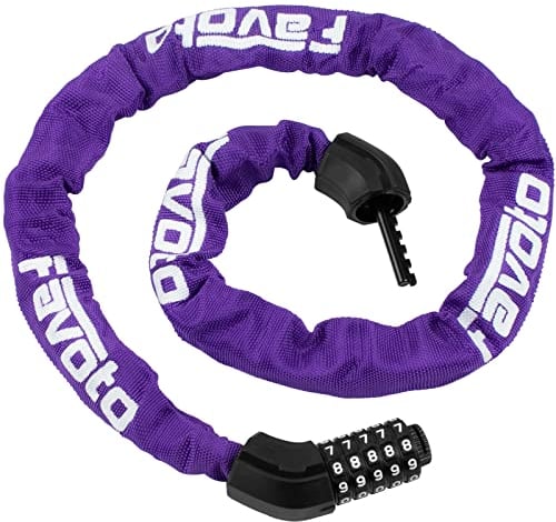 Favoto Bike Lock Bicycle Chain Lock 5-Digits Codes Combination Heavy Duty 120cm Long Security Resettable Hardened Steel for E-Bike Bicycle Scooter Door Gate Fence Ladder Lawn Mower Purple