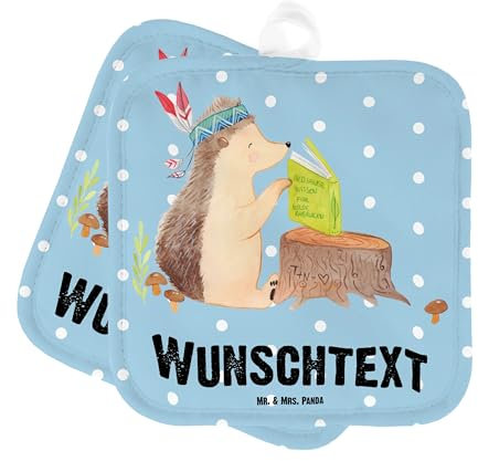 Mr. & Mrs. Panda Personalisierte Topflappen Igel Federschmuck - Geschenke, Camping, Namensaufdruck, Abenteuer, Indianer, Lagerfeuer, Tiere, Personalisierter Ofenhandschuh, Topfuntersetzer, mit Namen