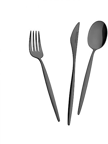 Karaca Lizbon 28 Piece Black Cutlery Set for 4 People - 18/10 Stainless Steel Knife Fork Spoon Set, Silverware Knives and Forks Kitchen Cutlery Set