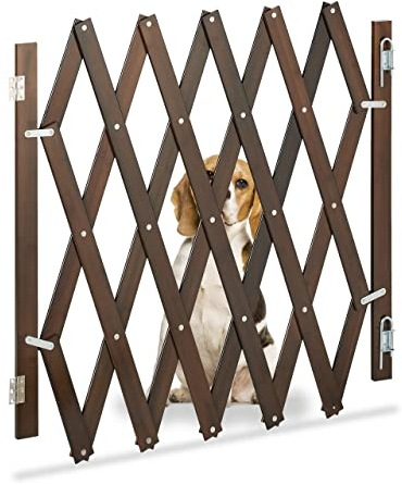 Relaxdays Hundeabsperrgitter ausziehbar bis 126 cm, 70-82 cm hoch, Bambus, Hunde Schutzgitter, für Treppe & Tür, braun