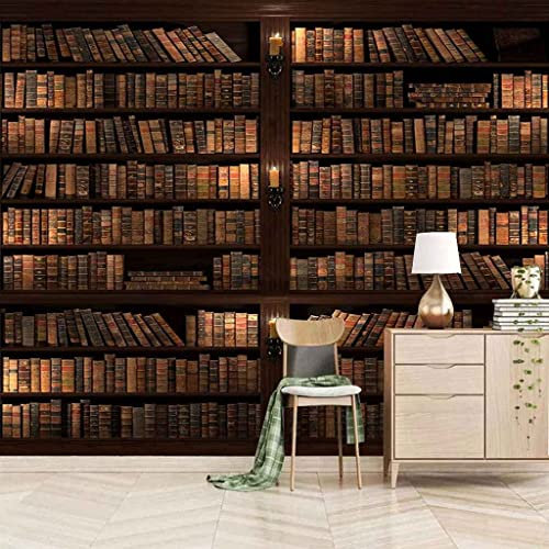 Fototapete 3D Wandbilder Für Schlafzimmer Vintage Bücherregal Bücherregal Fototapete Wohnzimmer Wohnkultur Malerei Tapete Selbstklebend Abnehmbares Wandfoto 200(B) x150(H) cm
