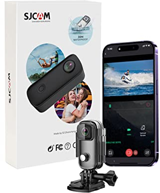 SJCAM C100+ Kleine Action-Taschenkamera Wearable, 4K30fps WiFi Kamera, APP-Steuerung, Unterwasser 98FT wasserdicht, magnetisch, Helmkamera mit Mount Kits, 32G SD-Karte (Schwarz)