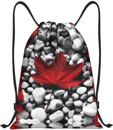 OrcoW Kanada Flagge Tapeten Gedruckt Kordelzug Tasche Sport Rucksack Personalisiert Wasserdicht Turnbeutel Schwimmbeutel Kordelzug Rucksack für Schule Reise Strand, Schwarz , S