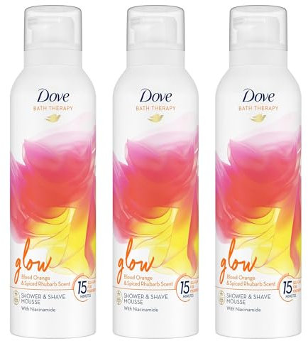 Dove Bath Therapy Glow Shower and Shave Mousse with Orange and Spiced Rhubarb Scent Vegan, Cruelty-Free Creamy Texture Body Wash Make Your Skin Soft and Re-energised 200ml, 3 Pack