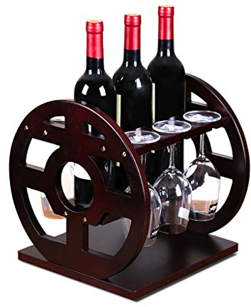 PUCHEN Casier à vin en métal Casier à vin créatif Casier à vin en Bois Massif Porte-gobelet étagère Porte-gobelet Porte-gobelet Verrerie Rack Peut Mettre 6 Tasses 3 Bouteilles de Vin Rouge Mariage