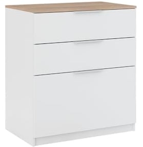 Vicco Commode avec tiroirs Betti, Blanc/Sonoma, 80 x 90 cm avec 3 tiroirs