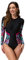 Odizli Swimming Costume Women Long Sleeve Floral Zipper Zip Up One Piece Swimsuit Ladies Muslim Full Body Burkini Modest Swimwear Rash Guard Neoprene Bathing Suits Wet Surf Wetsuit Black Red XXL