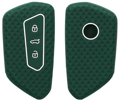 kwmobile Key Cover Compatible with VW Golf 8 3 Button Car Key - Soft Silicone Car Fob Holder Protector Case - Forest Green