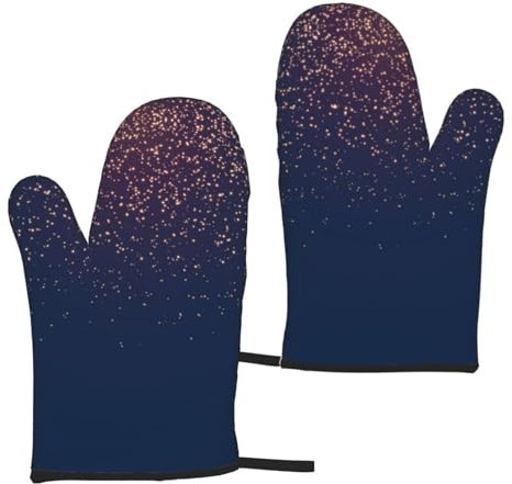 Lot de 2 gants isolants bleu marine ciel et étoiles pour four à micro-ondes