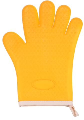 sourcing map Silicone Oven Mitts 10.8x5.5 Heat Resistant Rubber Oven Gloves with Soft Cotton Lining for Kitchen Cooking and Baking, Yellow