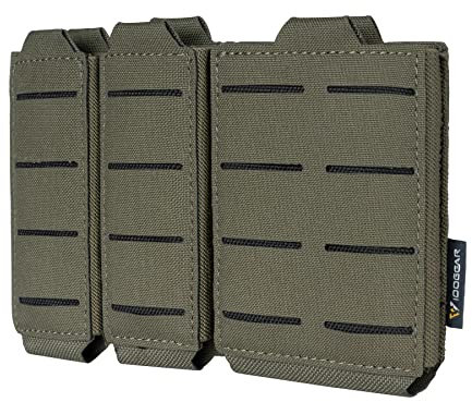 IDOGEAR Tactical 5.56mm Rifle Mag Pouch and Double 9mm Pistol Magazine Pouch Set with Open Top Quick Release MOLLE Pouches (Ranger Green)