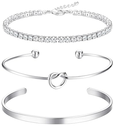 Dochais 14K Vergoldet Armband Set für Damen, 3 Stück Goldene Silber Tennis Armreifen, Verstellbar Schmuck Bangles Armbänder, Damen CZ Armkette Modeschmuck, Ideal für Frauen und Mädchen