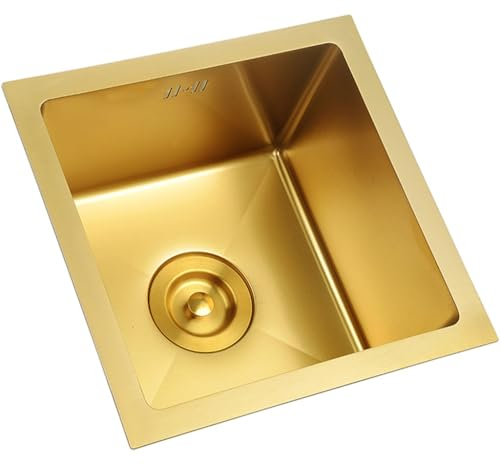 Fregadero de Cocina Dorado 45X45Cm Lugar de Trabajo Fregadero Rv Fregadero Barra de Acero Inoxidable para Preparar Fregadero, con Enchufe de Fregadero Dorado Y Base de Red de Drenaje o Instalación de