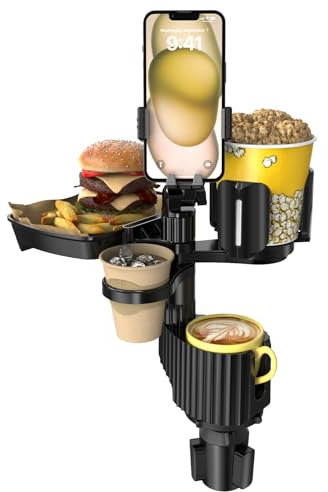 Car Cup Holder Tray Table 360° Multifunctional Car Table with Water Cup Holder & Adjustable Phone Holder, Car Tray Car Cup Holder Expander for Car Organizer, Eating Food