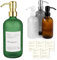 Natural Goods Berlin Seifenspender mit Etiketten KLEAN transparent grün Ø 7 x 21 cm - 500ml mit Edelstahl-Pumpkopf in Gold/hochwertiger & nachfüllbarer Seifenspender für Küche & Bad