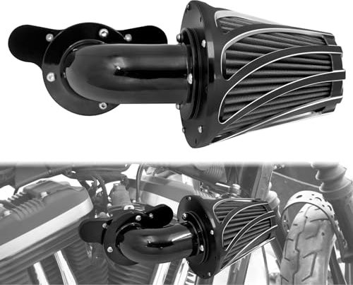 HCmotorku Filtro aria per moto con cono d'aria compatibile con Harley Sportster XL 2004-2024, curvatura a 90 gradi nera