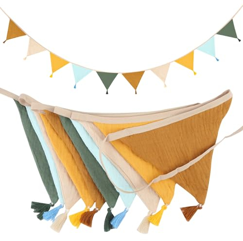 RISF Girlande Wimpelkette Kinderzimmer, 2.6m Wimpelkette Stoff, Wimpelkette Outdoor Wetterfest Kinderzimmer Deko, Gartenparty Happy Birthday Girlande Dekorationen (Farbmischung)