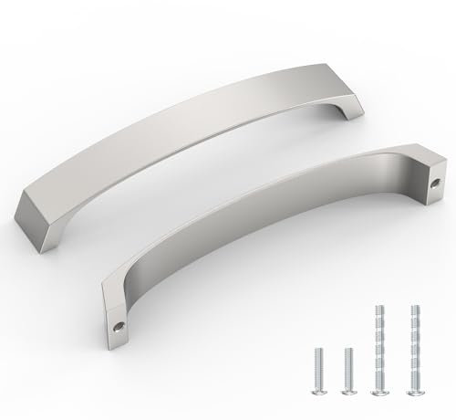 Furniware Pack of 10 Brushed Nickel Cabinet Handles, Cupboard Handles Drawer Pulls 160mm(6.3 Inch) Hole Center, Hardware Modern Kitchen Cabinet Door Handles, for Kitchen and Bathroom Cabinets Cupboard