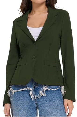 Ballandoro Blazer Donna Elegante Corto - Giacca Cerimonia Leggera Made in Italy, per Completo Abbigliamento Casual e Tailleur Eleganti Taglie Forti (IT, Testo, L, Regular, Regular, Verde Militare)
