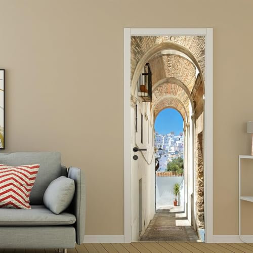Türtapete 3D Strand Bogenarchitektur Selbstklebend TürPoster, Fototapete Türfolie Abnehmbar Wandtapete Schlafzimmer Türaufkleber Vinyl Mauer AufkleberWasserdicht TürPoster für Zuhause Dekor 86x200cm