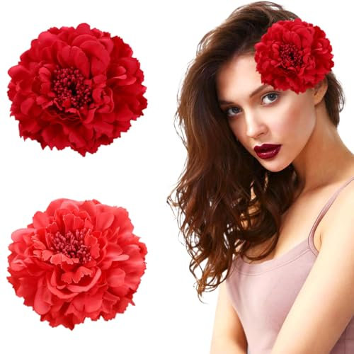 NJCXOLA 2 pcs Flor Broche Clips de Pelo de Flor Horquillas Tocado Pinza para Cabello Accesorios para Bailarina de Flamenco Novia Mujer Niña para Fiestas Sevillana Boda
