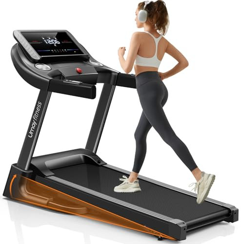UMAY Laufband mit Steigung 14km/h, Laufband Für Zuhause Klappbar mit 3,0 PS Motor und 3 Steigungsstufen, Foldable Treadmill for Home mit 12 Trainingsprogrammen, Max Belastung 136KG
