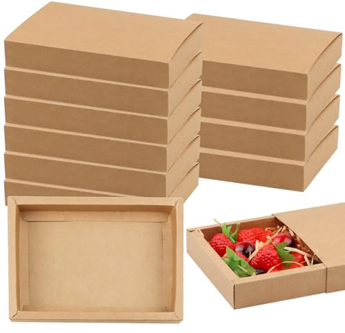 NIXRET 12 Stück Kraftpapier Schubladenbox Geschenkbox, Geschenkschachtel 200 x 150 x 35mm, Karton Geschenkboxen Braun, Kartonboxen aus Kraftpapier für Geschenke Hochzeit Party Geburtstag