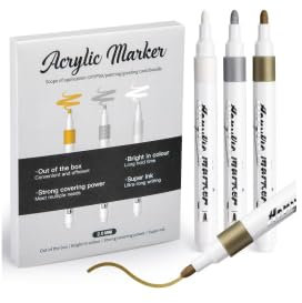 PEAKTOP 9PCS Feutre Metallique Or Argenté Blanc, 2mm Marqueur Peinture Acrylique, Étanche Feutre Paillette, Brillants Marqueur Permanent, Stylo Peinture Pour Roche MéTal Verre Bois Toile