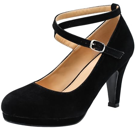 LIURUIJIA Women's Platform High Heels Sexy Cross Ankle Strap Pumps Wedding Work Party Dress Shoes Black Velvet 7