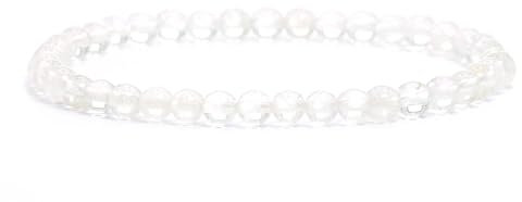 Echtes Bergkristall Edelstein Armband mit runden 4mm Perlen - verschiedene Längen - Heilstein Schutzstein Edelsteinarmband Glücksbringer Talisman Geschenk (Bergkristall, 15CM)