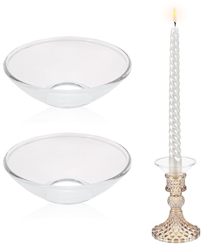 BSTKEY 2 Packungen Glas-Kerzenständer Bobeches Kerzenschützer, transparent, rund, Tropfenfänger, Kerzenständer aus Glas, Bobeches Kerzenringe für Party, Hochzeit, Kerzenhalter