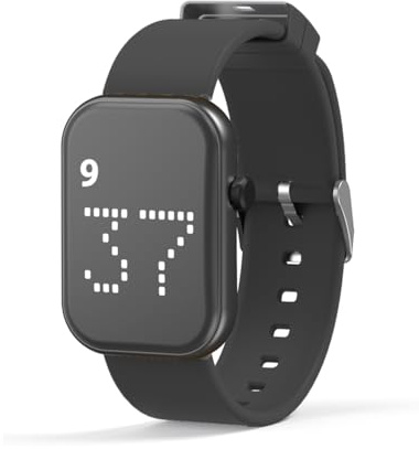 e-vibra Rechargeable Vibrating Alarm Watch Silent Pill Reminder Wristband Fitness Tracker Watch - with 8 Personalised Message Reminder, Black, S
